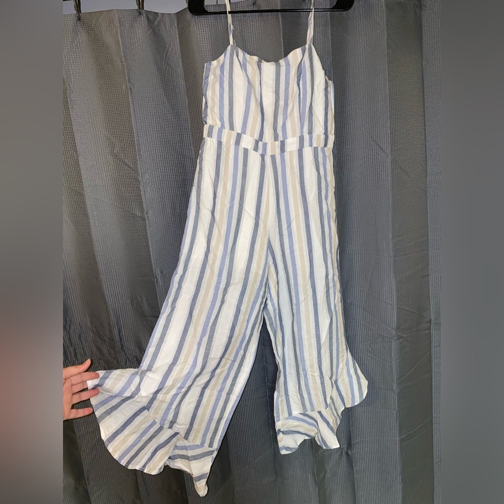 Wide Leg Vertical Stripped Spaghetti Strapped Jumpsuit